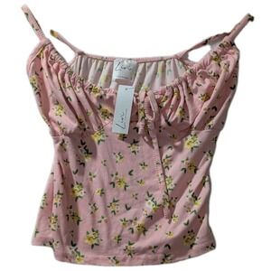 Livi by Olivia Rae Floral‎ Ruched Cami Top S Pink Yellow Flowers Y2K Cottagecore